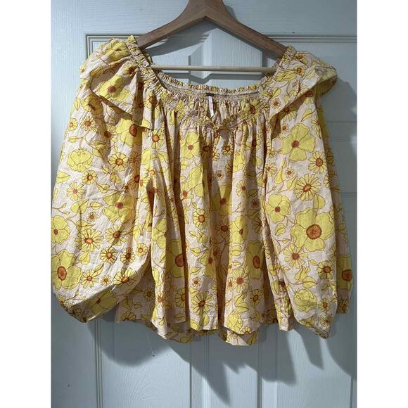 FREE PEOPLE Miss Daisy Cotton Printed Top Multicolor Petite S A001778 - Picture 2 of 12